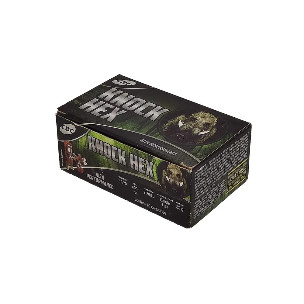 Cartucho CBC 12 GA Câmara 70mm Knock Hex Balote 32g Caixa 10un — foto 1 de 2